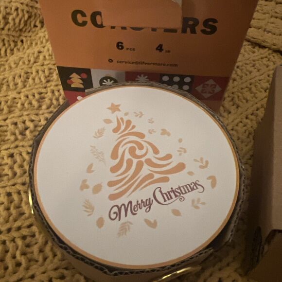LIFVER Christmas Coasters & Holder , Christmas Tree “Merry Christmas” New - Picture 1 of 5
